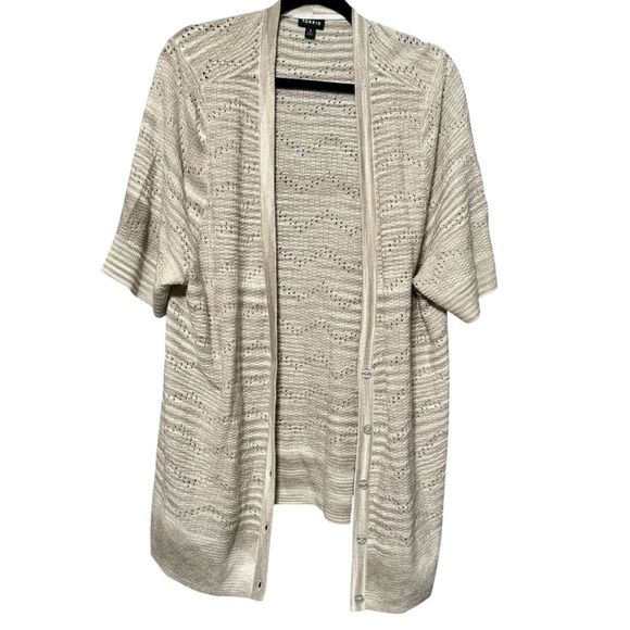Torrid Pointelle Cardigan V-Neck Short Sleeve Oatmeal Button Sweater Cardigan 3X - Picture 6 of 15